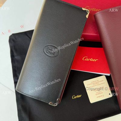 New AAA Copy Cartier Long Wallet Black Leather Card Wallet